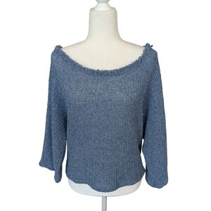 Sadie & Sage Off-the-Shoulder Blue Half Sleeve Tie Back Sweater Size Medium